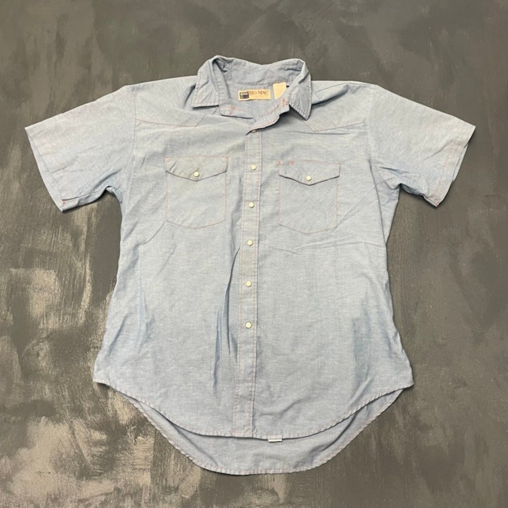 Vintage Big Mac Pearl Snap Western Shirt Mens XL Blue 1990